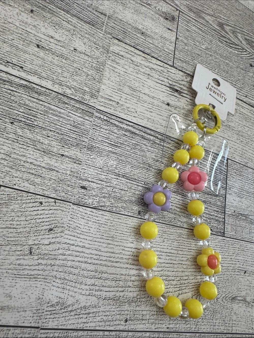 Yellow & Floral Beaded Bag Charm/Key Chain NWT
